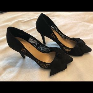 Brand new never worn black lace with bow heels!